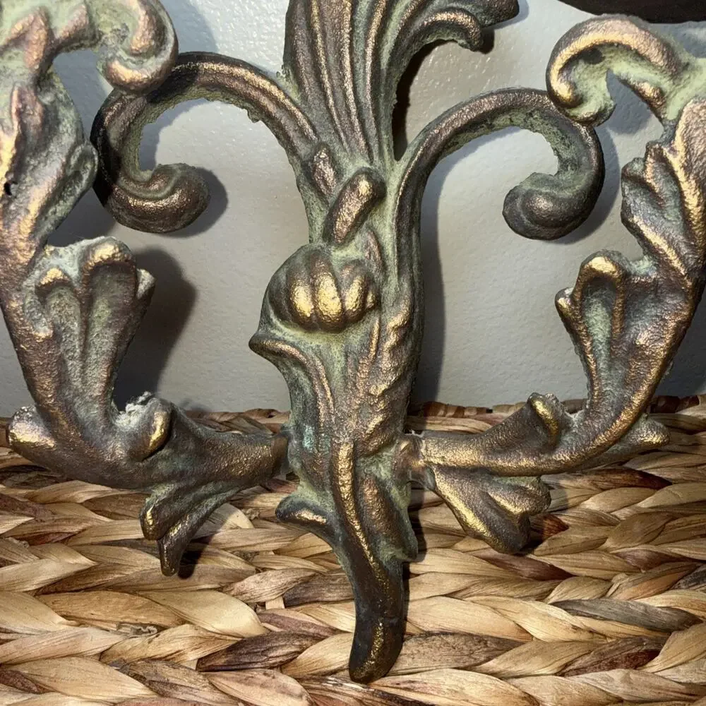 Vintage Cast Iron Double Candle Wall Sconce Acanthus Leaf Spanish Revival Decor